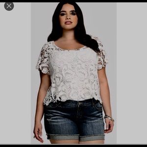 Torrid White Cropped Crochet Sweater